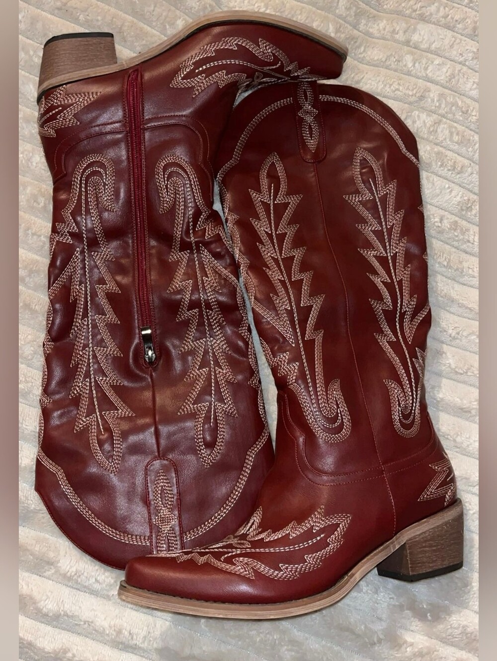 Dark Red Embroidered Western Cowgirl Boots